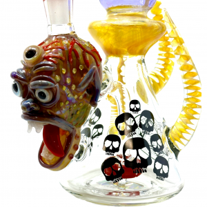 TATAOO Glass - 11" 3-Horn & 3-Eye Devil Face Water Pipe - [C329]